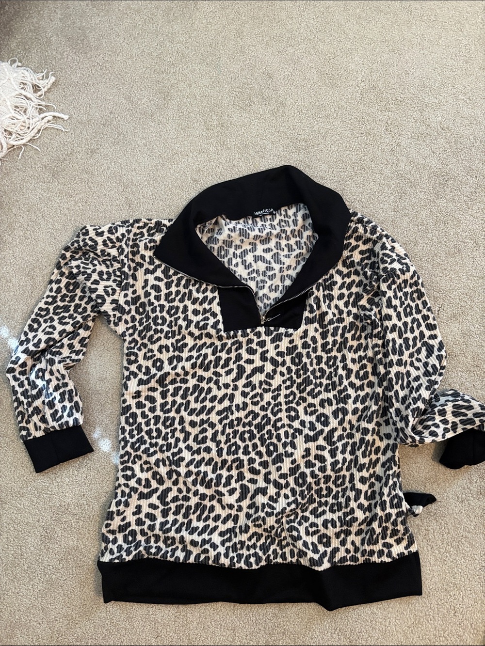 HEIMISH USA Leopard-Print Pullover Hoodie in Beige and Black